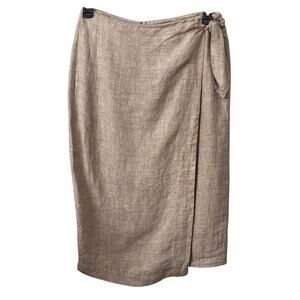 J Mclaughlin Carlie Faux Wrap Skirt Size 8 100% Linen Tan Career Modest Classic